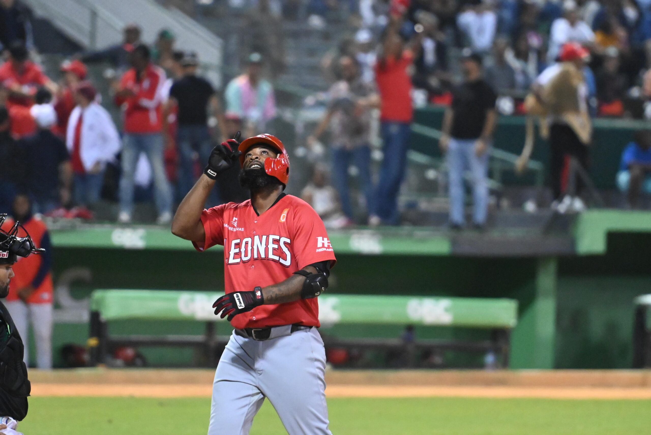 Yamaico Navarro conectó dos jonrnes para encabezar la victoria del Escogido sobre las Estrellas, en el juego del 8 de enero del 2025 en el estadio Tetelo Vargas de San Pedro de Macorís