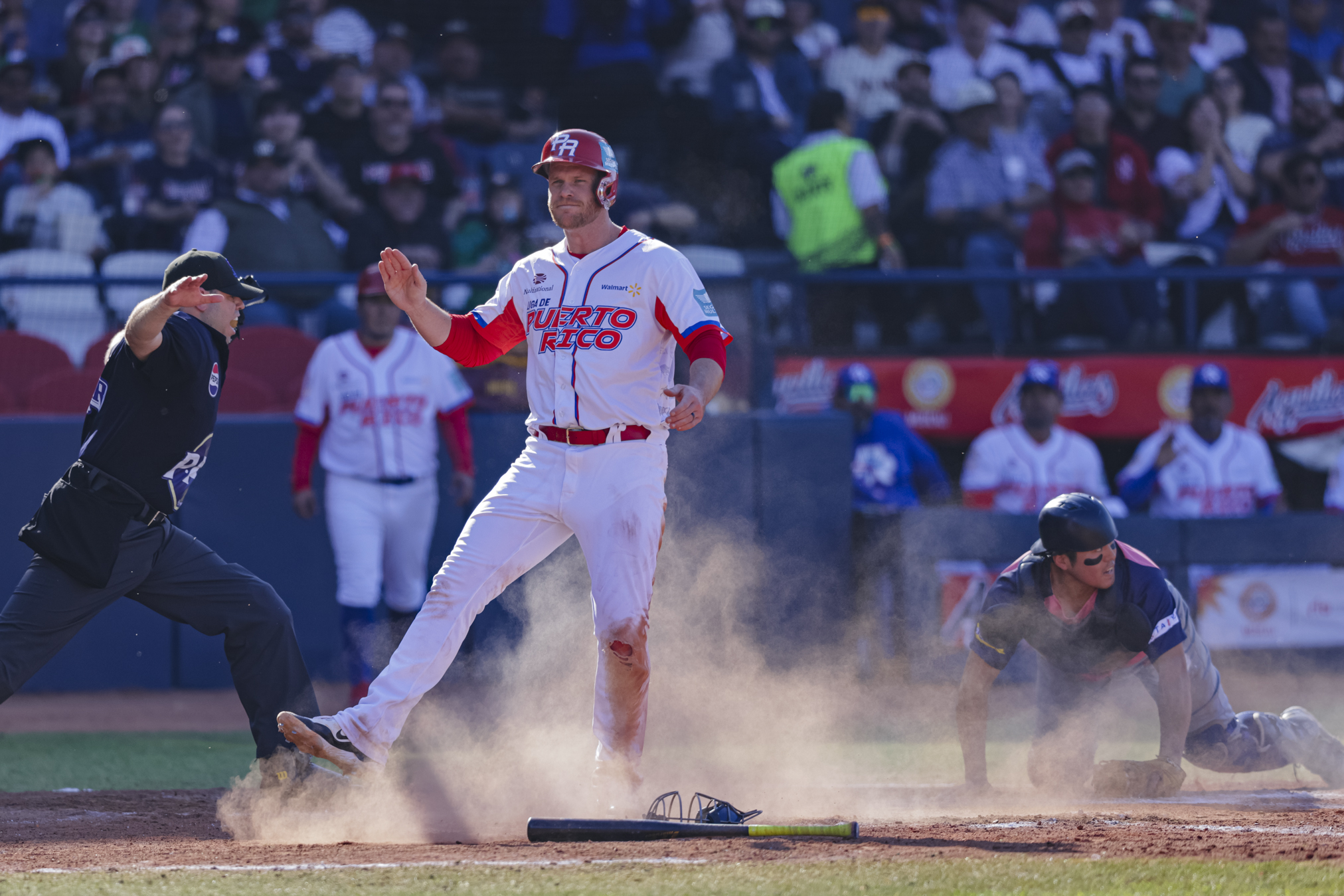 Indios de Mayagüez anotan una de sus dos carreras frente a los Jaán Breeze de Japón en el juego de primera hora de este domingo 2 de febrero en la Serie del Caribe