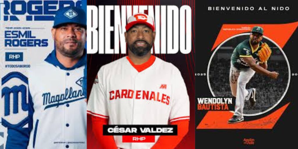 Esmil Rogers, Cesar Valdez y Wendolyn Bautista, tres lanzadores de Lidom que accionan en los playoffs 2026 de la Liga de Béisbol Profesional de Venezuela